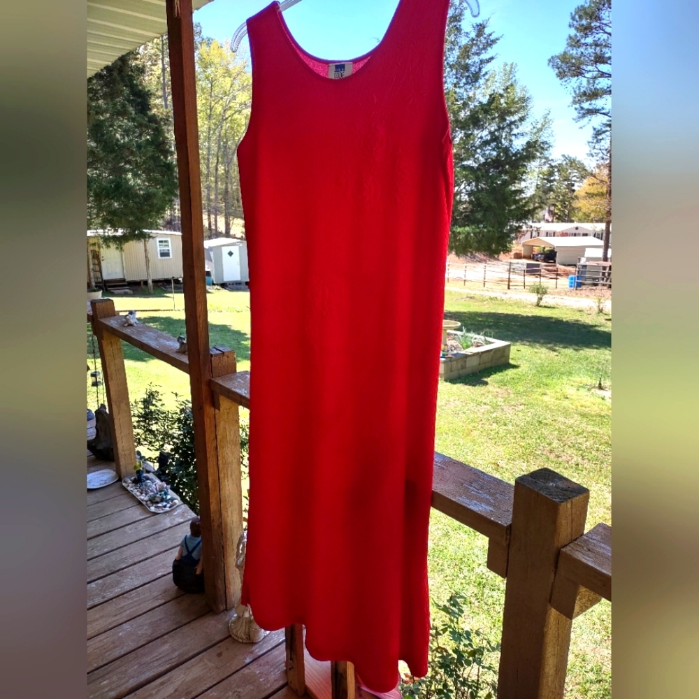 Vintage 80's pullover sleeveless Red midi dress 2X